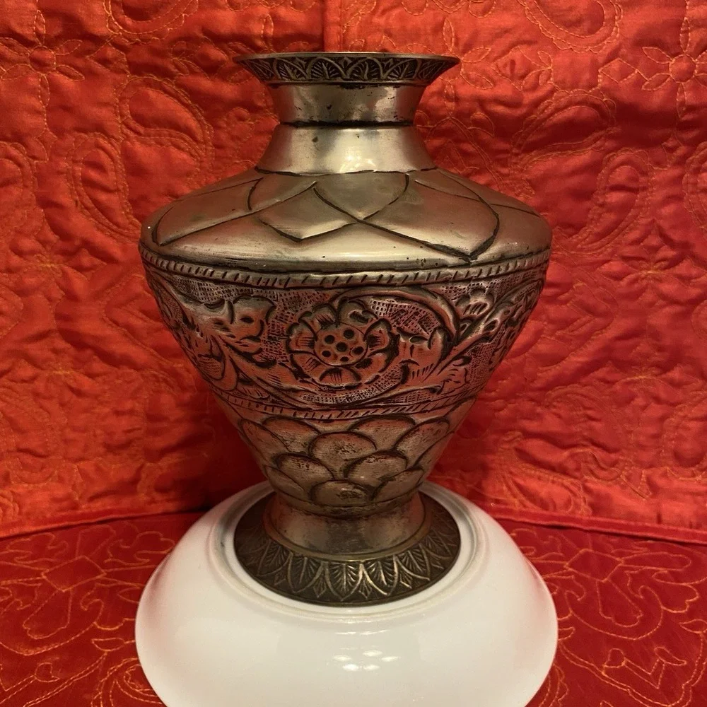 Vintage Middle East Handmade Engraved Brass Vase / Urn